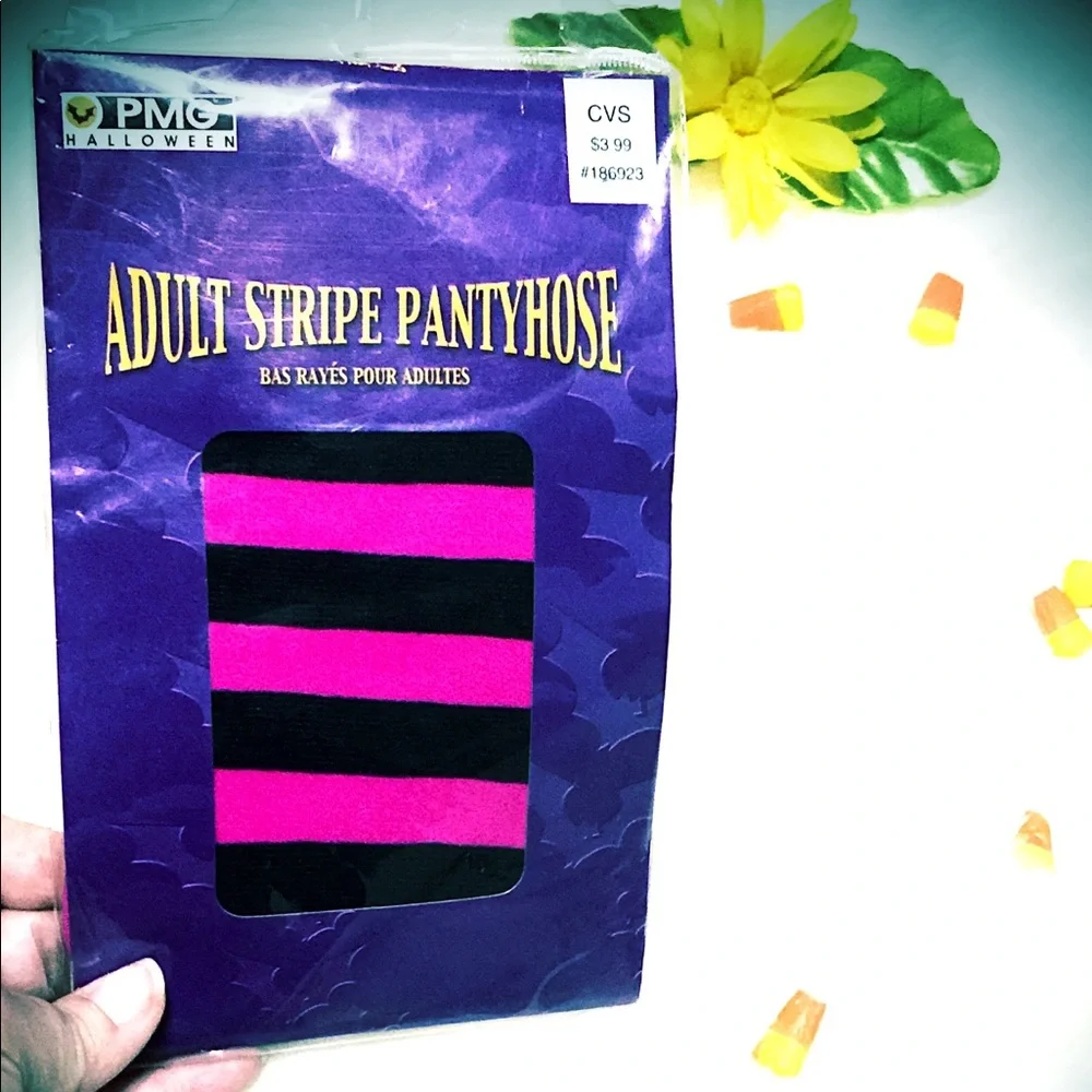 🎃Halloween Stockings~RARE VINTAGE Costume Accents NEON STRIPES 👻FALL FLARE